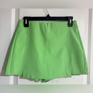 Zara Mini Green Cotton Blend Side Zipper Closure Spring Summer Skort Size XS